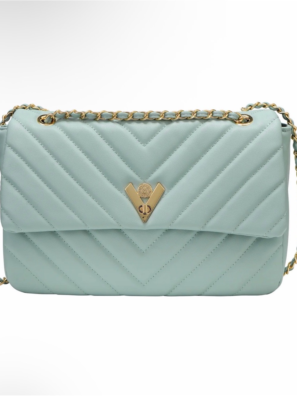 Valentino Orlandi Quilted Mint Green Shoulder Bag/Crossbody with Gold Chain-NWT!